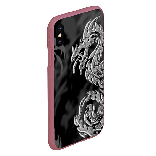 Чехол iPhone XS Max матовый Серый дракон трайбл / 3D-Малиновый – фото 2