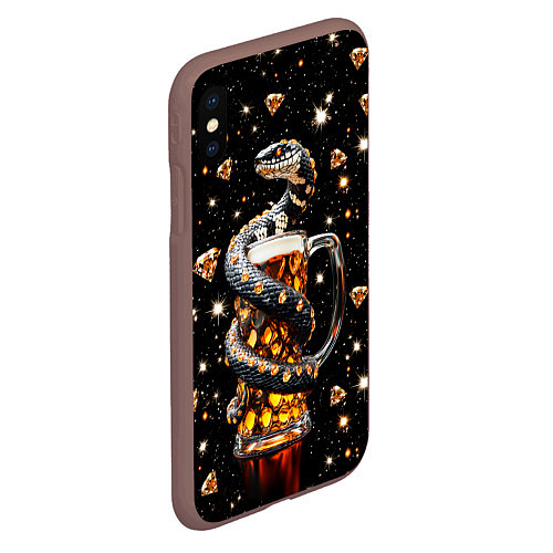 Чехол iPhone XS Max матовый Бриллиантовый змей с кружкой пива / 3D-Коричневый – фото 2