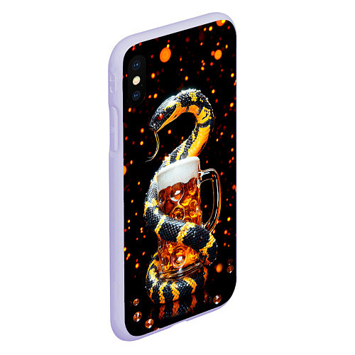 Чехол iPhone XS Max матовый Змея с кружкой пива в новогоднюю ночь / 3D-Светло-сиреневый – фото 2