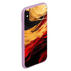 Чехол iPhone XS Max матовый Красно-золотые волны на чёрном фоне, цвет: 3D-сиреневый — фото 2