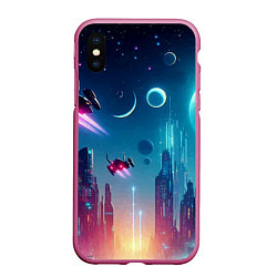 Чехол iPhone XS Max матовый Neon metropolis in the future - ai art fantasy, цвет: 3D-малиновый