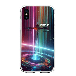 Чехол iPhone XS Max матовый Spaceship in the neon cosmos - nasa, цвет: 3D-белый