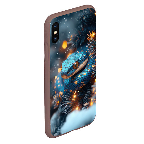 Чехол iPhone XS Max матовый Синяя змея с золотыми пятнами / 3D-Коричневый – фото 2