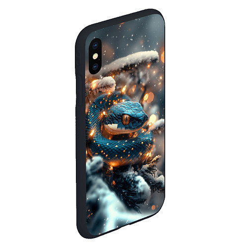 Чехол iPhone XS Max матовый Змейка новогодняя атмосфера / 3D-Черный – фото 2