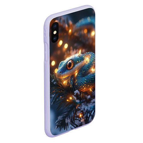 Чехол iPhone XS Max матовый Змея и золотые огоньки / 3D-Светло-сиреневый – фото 2