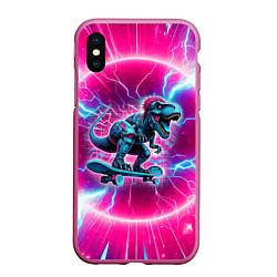 Чехол iPhone XS Max матовый Cyber tyrannosaurus is a cool skateboarder, цвет: 3D-малиновый