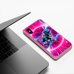 Чехол iPhone XS Max матовый Cyber tyrannosaurus is a cool skateboarder, цвет: 3D-малиновый — фото 2