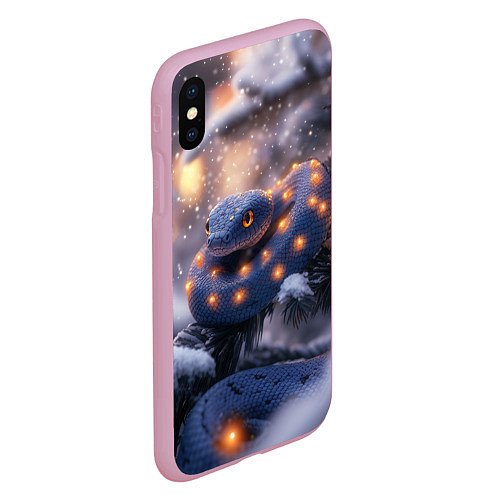 Чехол iPhone XS Max матовый Темная змея в фонариках / 3D-Розовый – фото 2