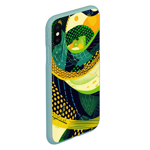 Чехол iPhone XS Max матовый Змеиный паттерн / 3D-Мятный – фото 2