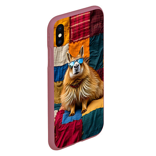 Чехол iPhone XS Max матовый Яркий пэчворк с капибарой / 3D-Малиновый – фото 2