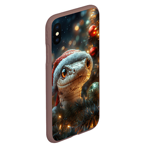 Чехол iPhone XS Max матовый Голова новогодней змеи / 3D-Коричневый – фото 2