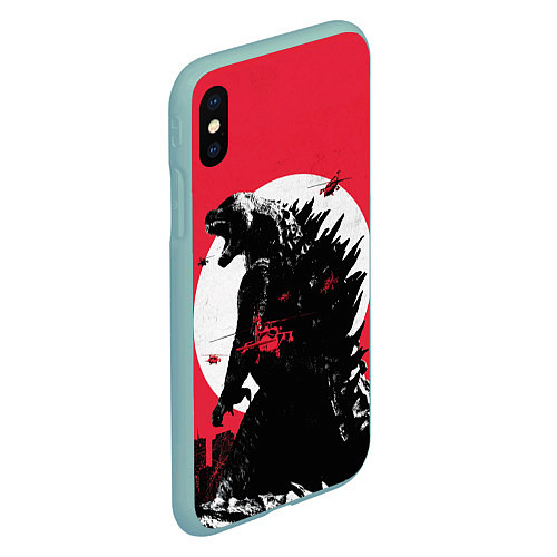 Чехол iPhone XS Max матовый Godzilla destroys the city / 3D-Мятный – фото 2