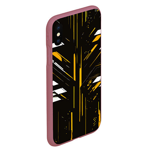 Чехол iPhone XS Max матовый Жёлто-белые полосы и точки на чёрном фоне / 3D-Малиновый – фото 2