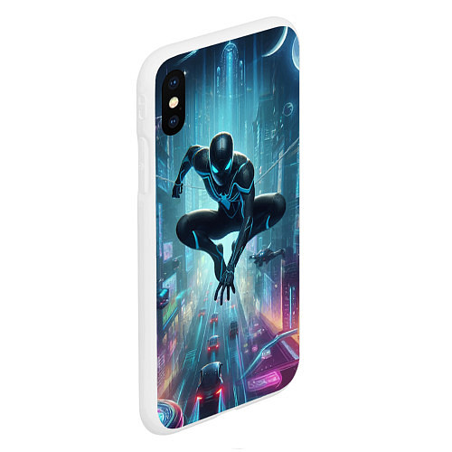 Чехол iPhone XS Max матовый Spider-man in the neon metropolis / 3D-Белый – фото 2