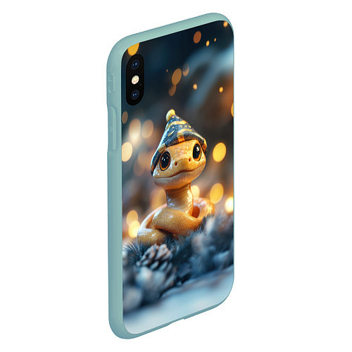 Чехол iPhone XS Max матовый Змейка в желтых огоньках / 3D-Мятный – фото 2