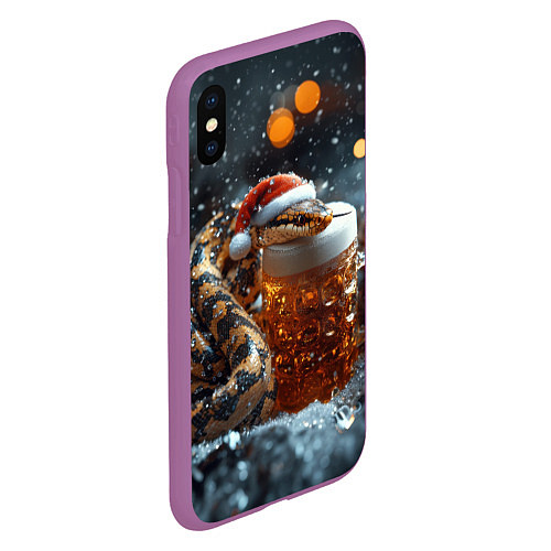 Чехол iPhone XS Max матовый Новогодняя змея и кружка пива / 3D-Фиолетовый – фото 2