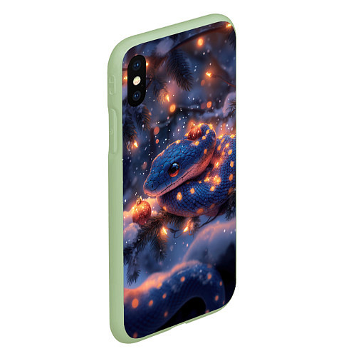 Чехол iPhone XS Max матовый Синяя змея в огоньках / 3D-Салатовый – фото 2