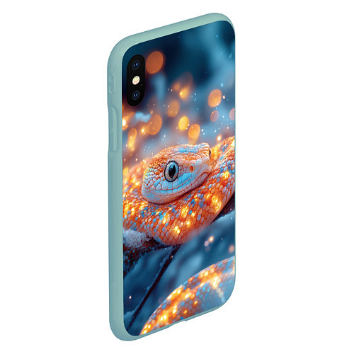 Чехол iPhone XS Max матовый Рыжая блестящая змея / 3D-Мятный – фото 2