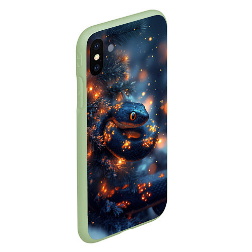 Чехол iPhone XS Max матовый Новогодняя змея внутри елки / 3D-Салатовый – фото 2