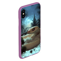 Чехол iPhone XS Max матовый Белая змея и новогодние шары, цвет: 3D-фиолетовый — фото 2