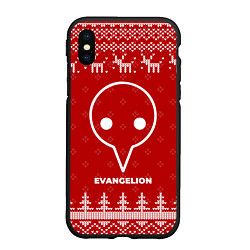 Чехол iPhone XS Max матовый Новогодний Evangelion с оленями, цвет: 3D-черный