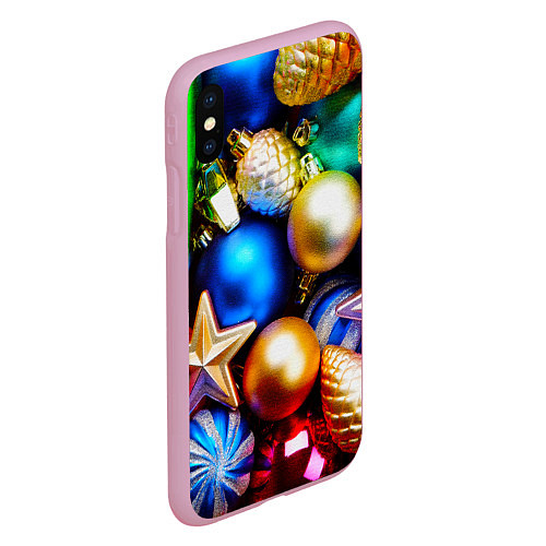 Чехол iPhone XS Max матовый Новогодние украшения / 3D-Розовый – фото 2