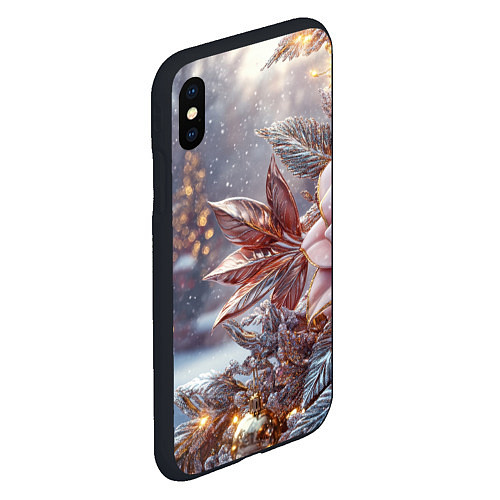 Чехол iPhone XS Max матовый Новогодняя роза и золотые шары / 3D-Черный – фото 2