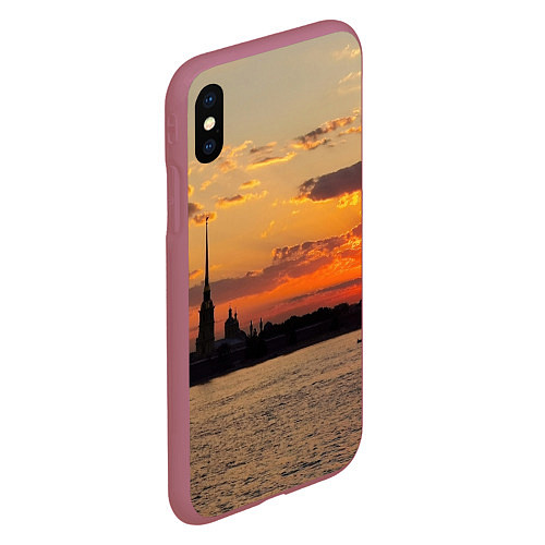 Чехол iPhone XS Max матовый Петропавловская крепость ранним утром / 3D-Малиновый – фото 2