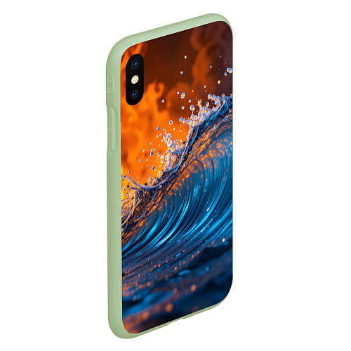 Чехол iPhone XS Max матовый Волна и огонь / 3D-Салатовый – фото 2