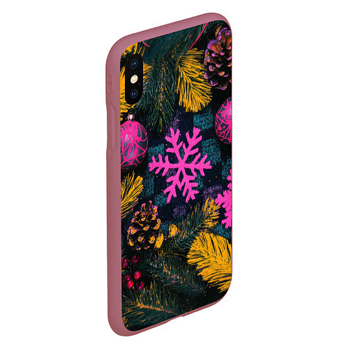 Чехол iPhone XS Max матовый Новый год и краски / 3D-Малиновый – фото 2