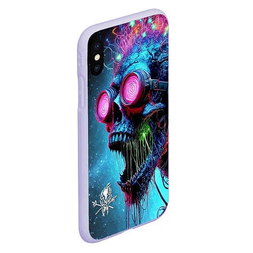 Чехол iPhone XS Max матовый Metallica - crazy skeleton with headphones / 3D-Светло-сиреневый – фото 2