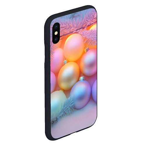 Чехол iPhone XS Max матовый Нежные новогодние шарики / 3D-Черный – фото 2