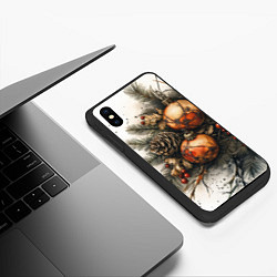 Чехол iPhone XS Max матовый Новогодние игрушки и шишки, цвет: 3D-черный — фото 2