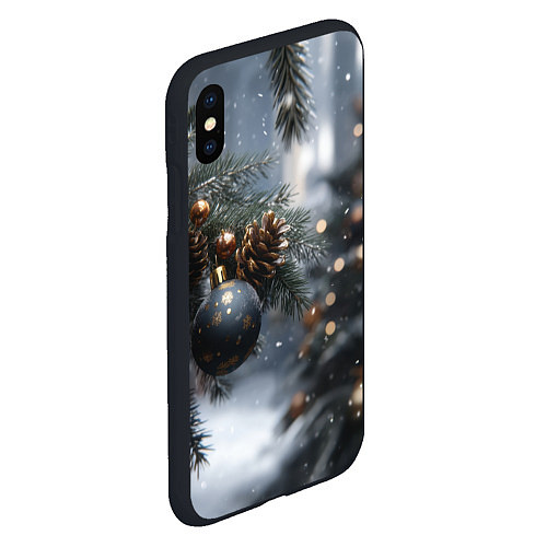 Чехол iPhone XS Max матовый Золотистые шары на ветках / 3D-Черный – фото 2