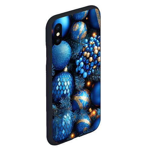 Чехол iPhone XS Max матовый Синие новогодние игрушки на елке / 3D-Черный – фото 2