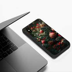 Чехол iPhone XS Max матовый Новый год - шарики, цвет: 3D-черный — фото 2