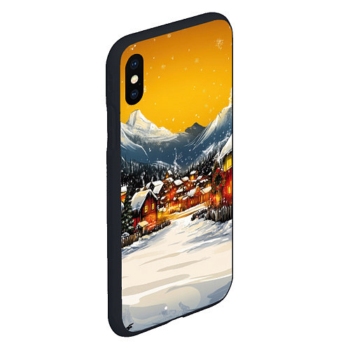 Чехол iPhone XS Max матовый Ламповый новый год - домики / 3D-Черный – фото 2