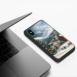 Чехол iPhone XS Max матовый Новогодняя огромная елка и маленькие домики, цвет: 3D-черный — фото 2