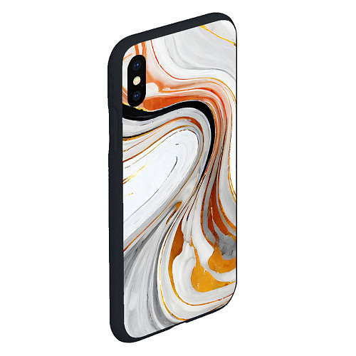 Чехол iPhone XS Max матовый Волнистые чёрно-жёлтые линии на белом фоне / 3D-Черный – фото 2