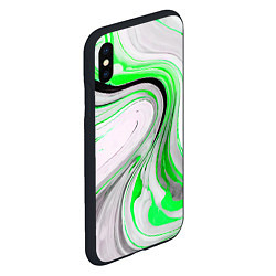 Чехол iPhone XS Max матовый Волнистые чёрно-зелёные линии на белом фоне, цвет: 3D-черный — фото 2