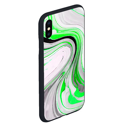 Чехол iPhone XS Max матовый Волнистые чёрно-зелёные линии на белом фоне / 3D-Черный – фото 2