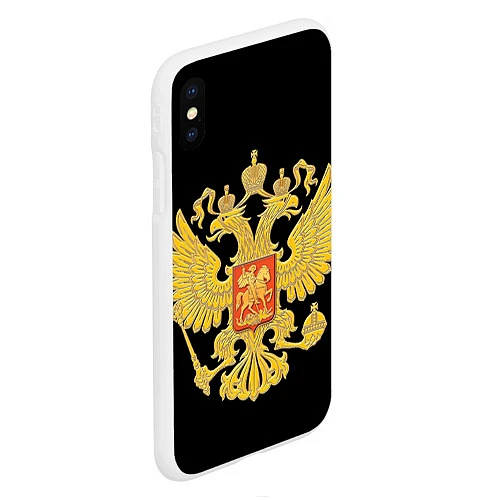 Чехол iPhone XS Max матовый Герб России: золото / 3D-Белый – фото 2