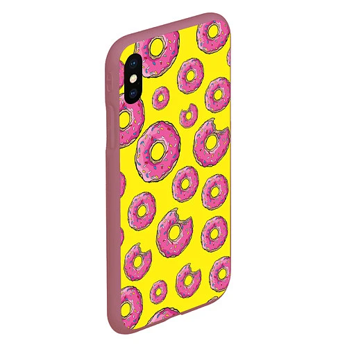 Чехол iPhone XS Max матовый Пончики Гомера / 3D-Малиновый – фото 2