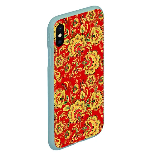 Чехол iPhone XS Max матовый Хохлома / 3D-Мятный – фото 2