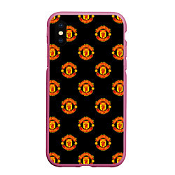 Чехол iPhone XS Max матовый Manchester United Pattern, цвет: 3D-малиновый