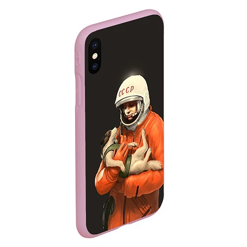 Чехол iPhone XS Max матовый Гагарин с лайкой / 3D-Розовый – фото 2