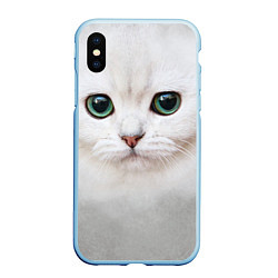 Чехол iPhone XS Max матовый Белый котик, цвет: 3D-голубой