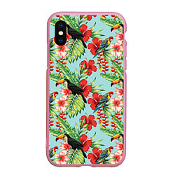 Чехол iPhone XS Max матовый Туканы в тропиках, цвет: 3D-розовый