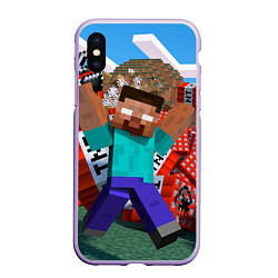 Чехол iPhone XS Max матовый Minecraft Man, цвет: 3D-светло-сиреневый