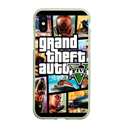 Чехол iPhone XS Max матовый GTA 5: City Stories, цвет: 3D-салатовый